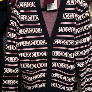 Gucci Brand New w/ Tags Navy Blue & White Striped Cardigan Unisex Small